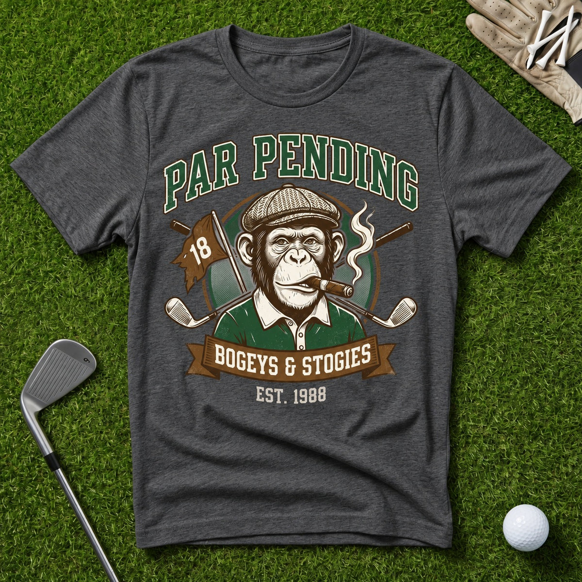 Bogeys & Stogies Ape T-Shirt in Dark Heather