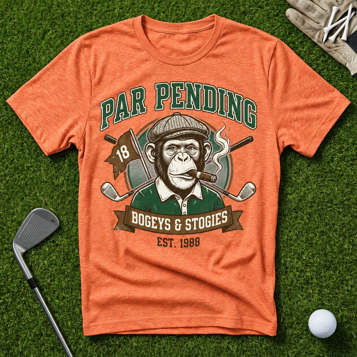 Bogeys & Stogies Ape T-Shirt in Heather Orange