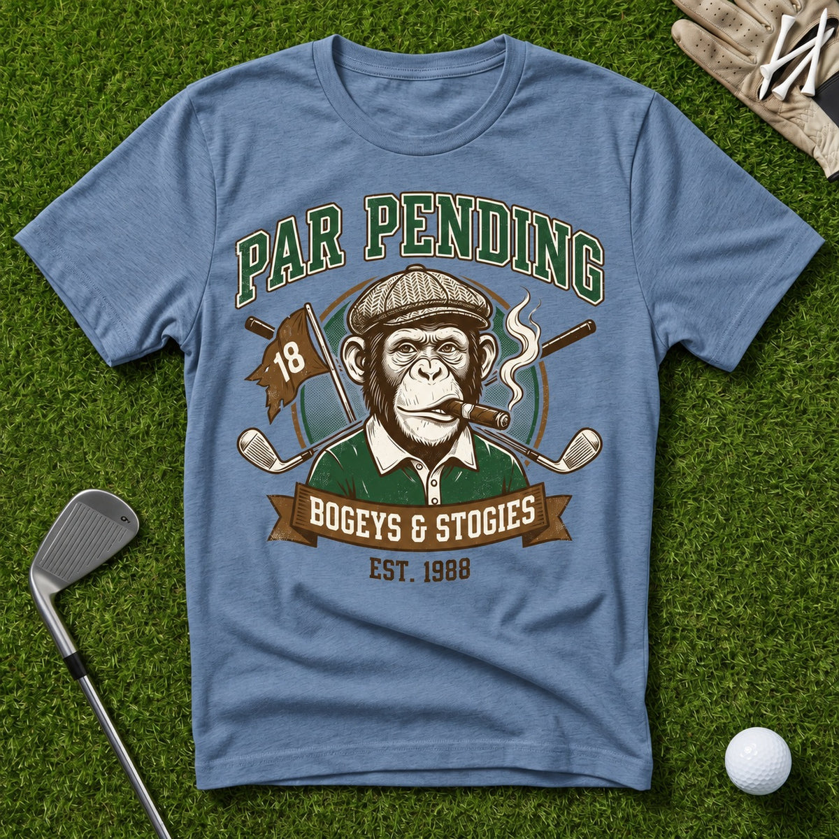 Bogeys & Stogies Ape T-Shirt in Stone Blue