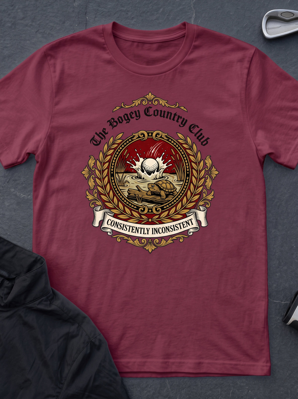 The Bogey Country Club funny golf t-shirt in Heather Cardinal