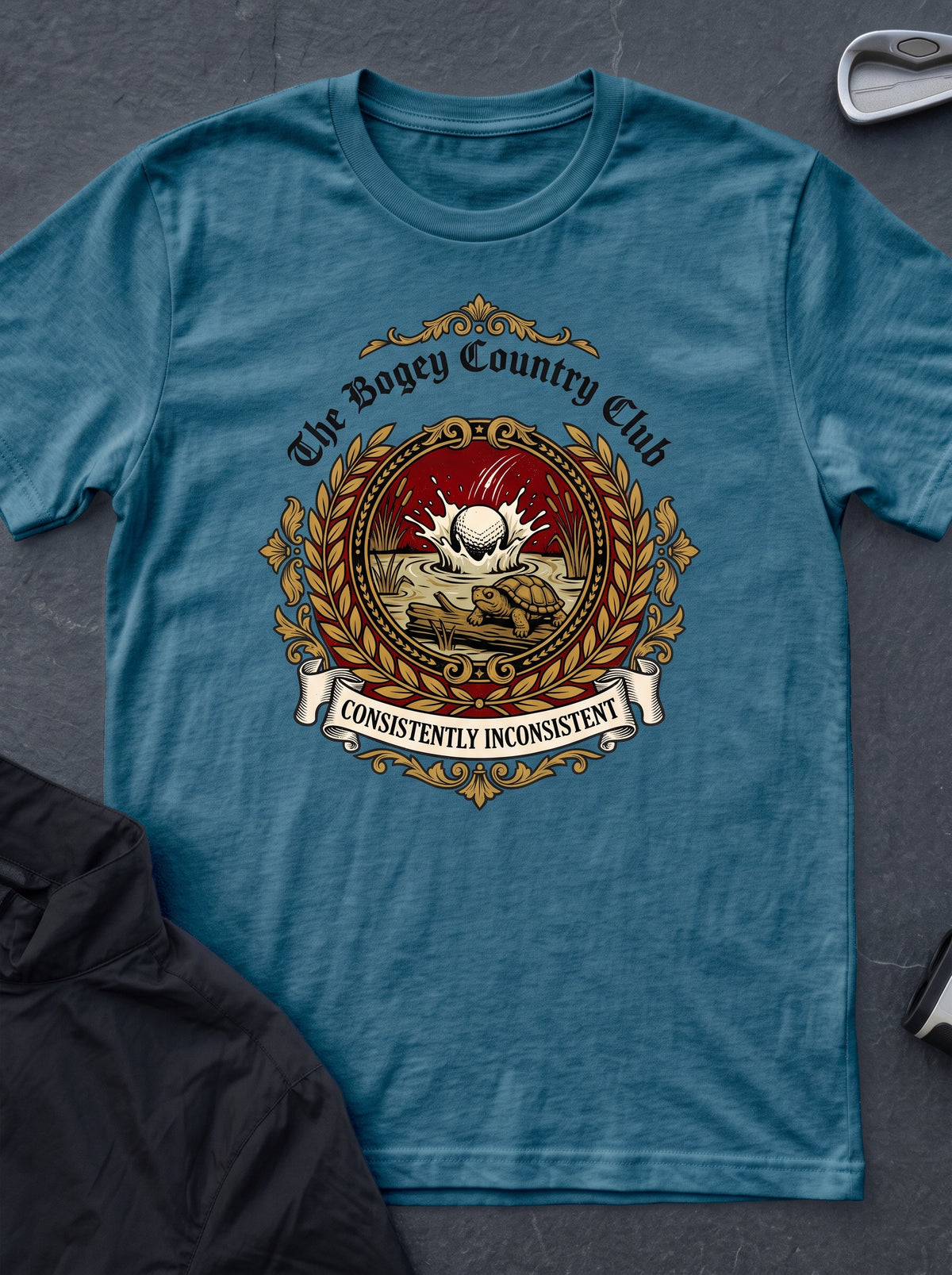 The Bogey Country Club funny golf t-shirt in Heather Galapagos Blue