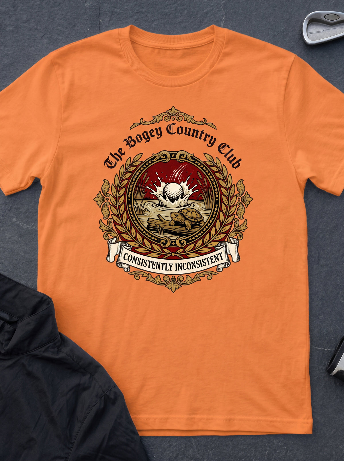 The Bogey Country Club funny golf t-shirt in Heather Orange
