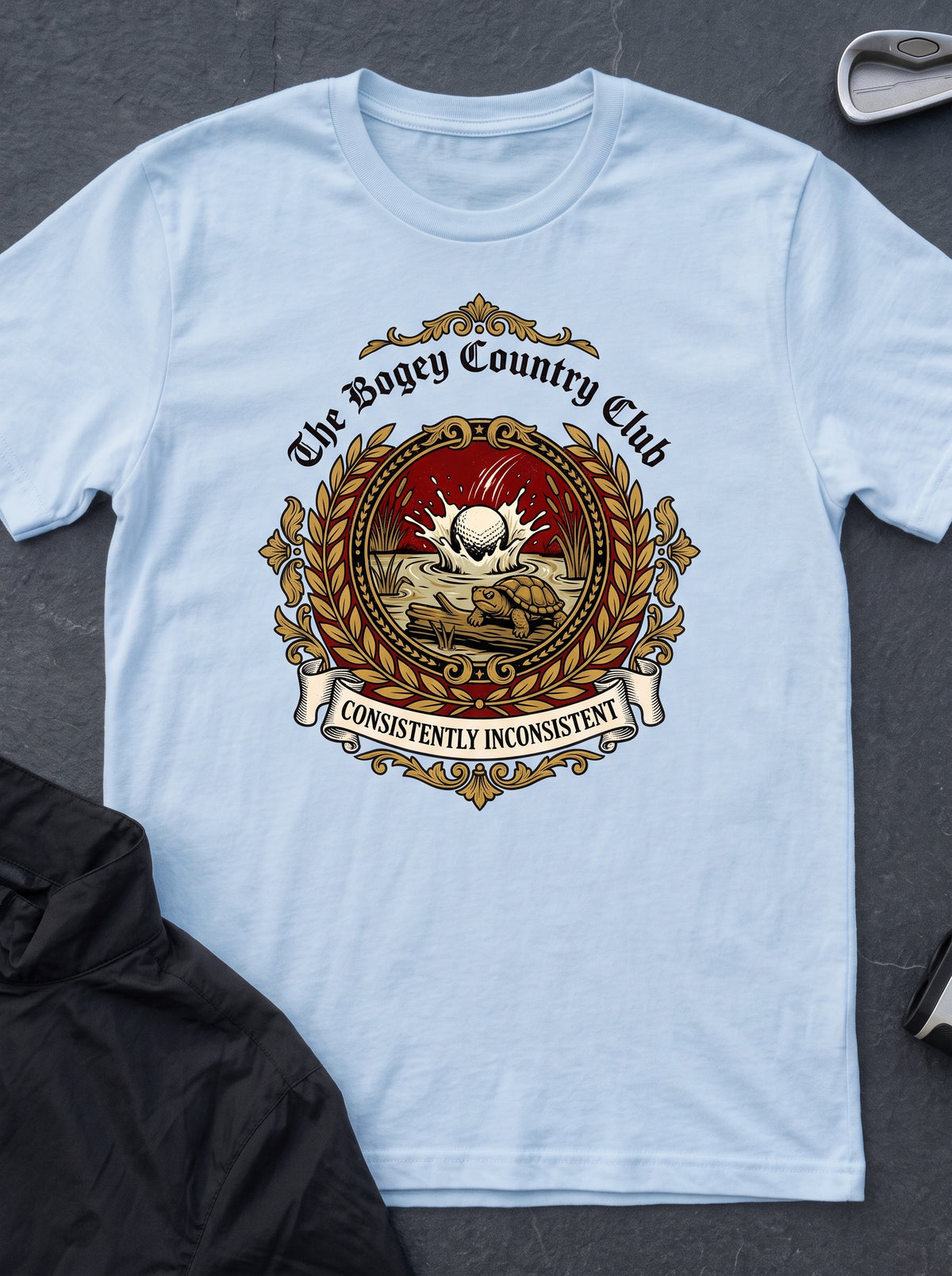 The Bogey Country Club funny golf t-shirt in Heather Sapphire