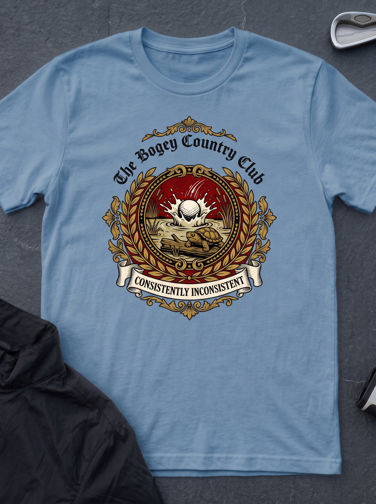 The Bogey Country Club funny golf t-shirt in Stone Blue